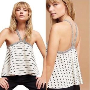 ANTHROPOLOGY Postage stamp white-black polka dot flowy woman swing summer tank M